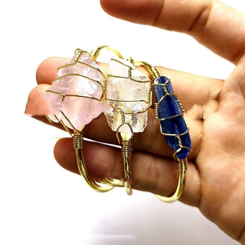 image-Explosive Natural Crystal Rough Stone Gold Winding Unshaped Bracelet Jewelry Crystal Bracelet