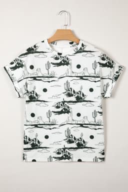 image-Chestnut Desert Sand Print Short Sleeve Knit Top