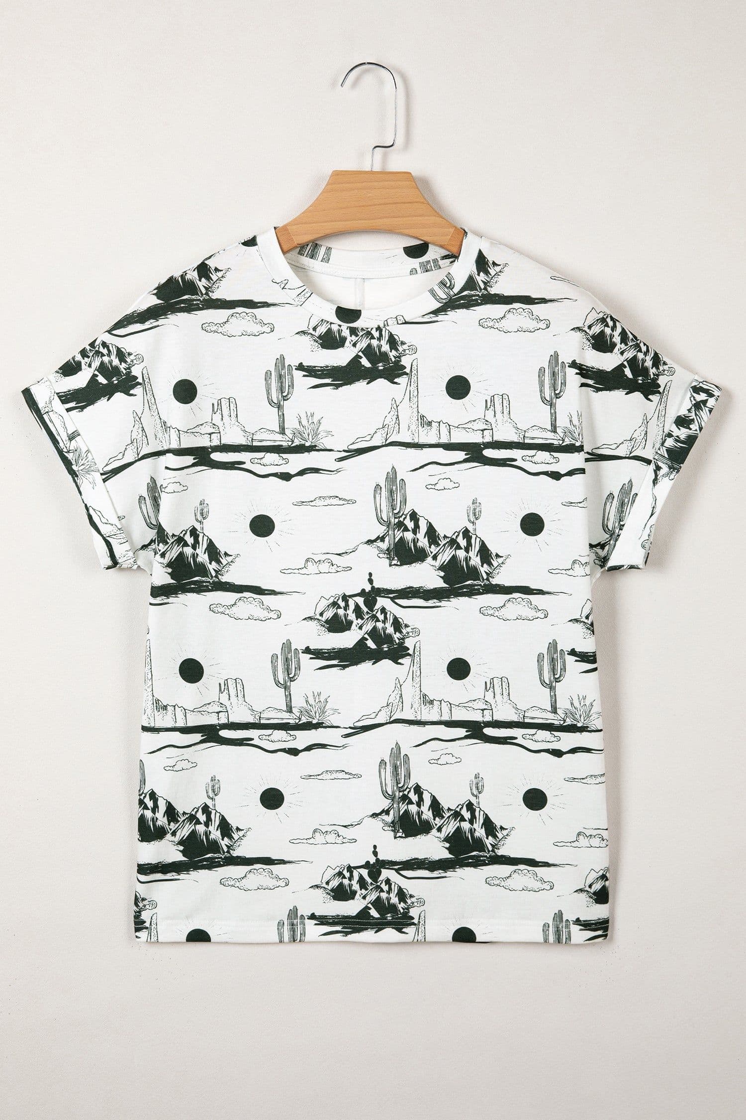 image-Chestnut Desert Sand Print Short Sleeve Knit Top