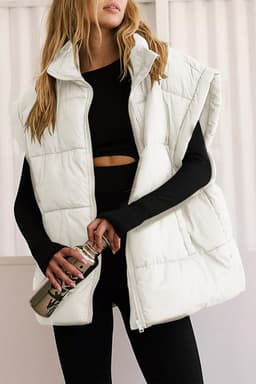 image-Black Oversized Puffer Vest Zipper Stand Neck
