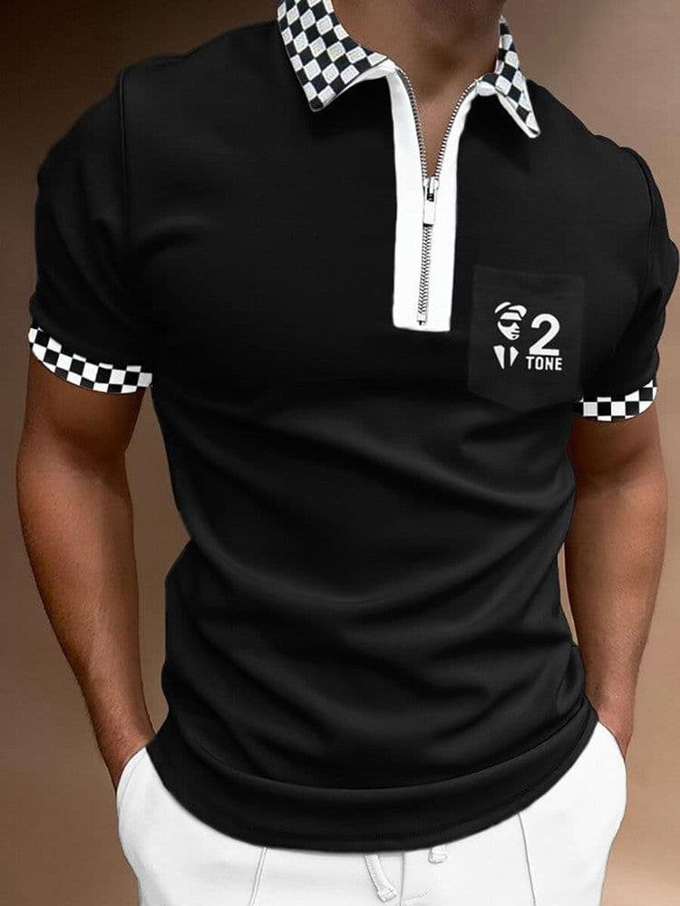 image-Men's POLO Shirt Striped Printed Short Sleeve T-Shirt Lapel Shirt