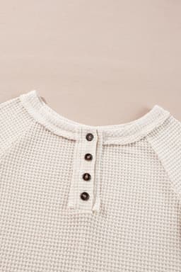 image-Oatmeal Knit Buttoned Front Raglan Loose Blouse