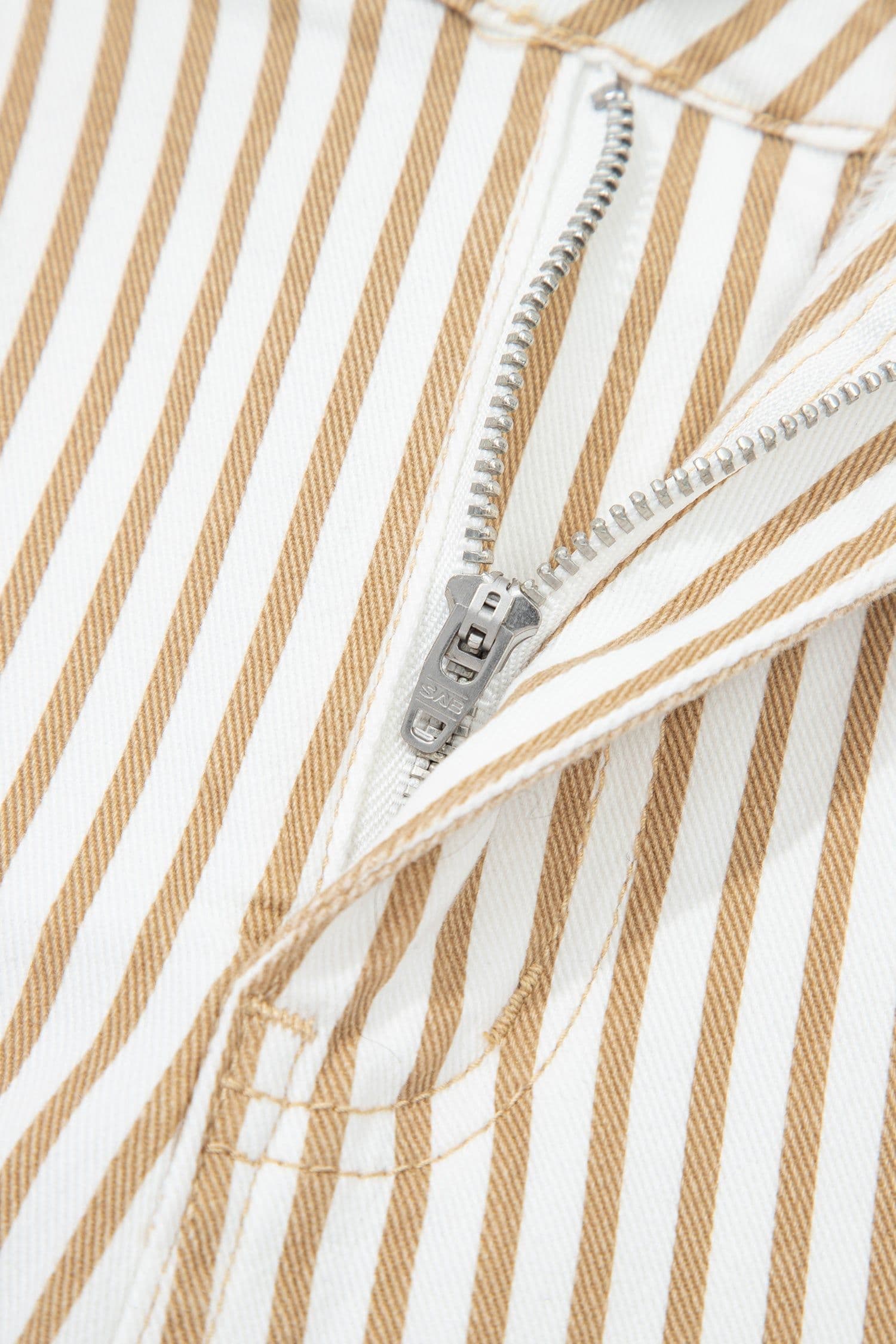 image-Khaki Stripe Casual Barrel Jeans - Striped Denim Pants