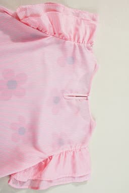 image-Floral Print Ruffled Sleeve Blouse - Pink Pinstripe - Sizes Available