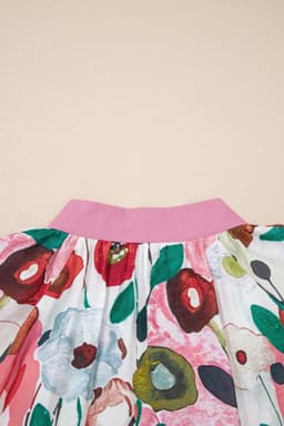 image-Pink V Neck Puff Sleeve Plus Size Floral Blouse