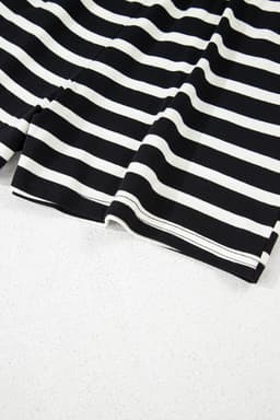 image-Black & White Striped Top & Shorts Set, Short Sleeve, Medium-High Elasticity