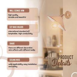 image-Vintage Industrial Rose Gold Retro Wall light Sturdy Metal Lamp Shade Lights Classic Style Electroplated Finish E27 lamp