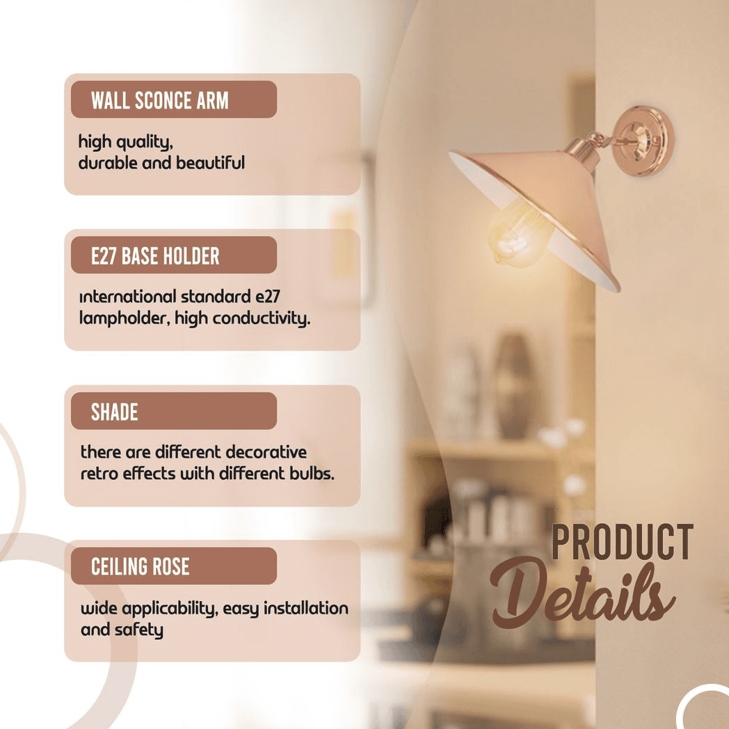 image-Vintage Industrial Rose Gold Retro Wall light Sturdy Metal Lamp Shade Lights Classic Style Electroplated Finish E27 lamp
