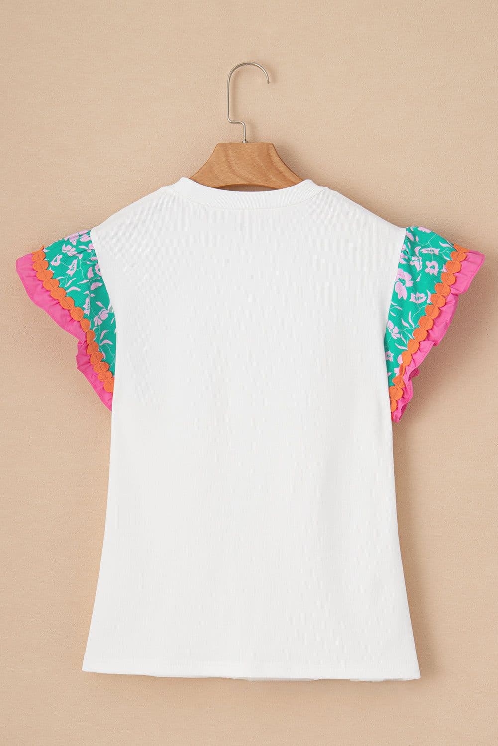 image-Contrast Ricrac Floral Sleeve Top - White (57 characters)