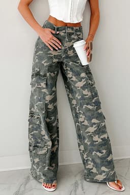 image-Green Camo Cargo Wide Leg Pants