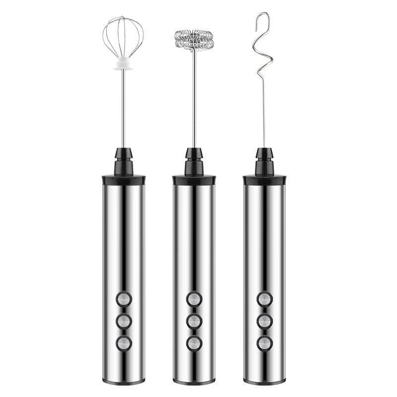 image-Handheld Wireless Milk Frother and Egg Beater - 3-Head Stainless Steel