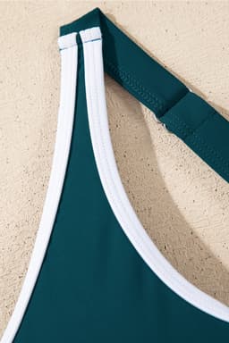 image-Blue Sapphire Contrast Edge Ruffled High Waist One Piece Swim Dress