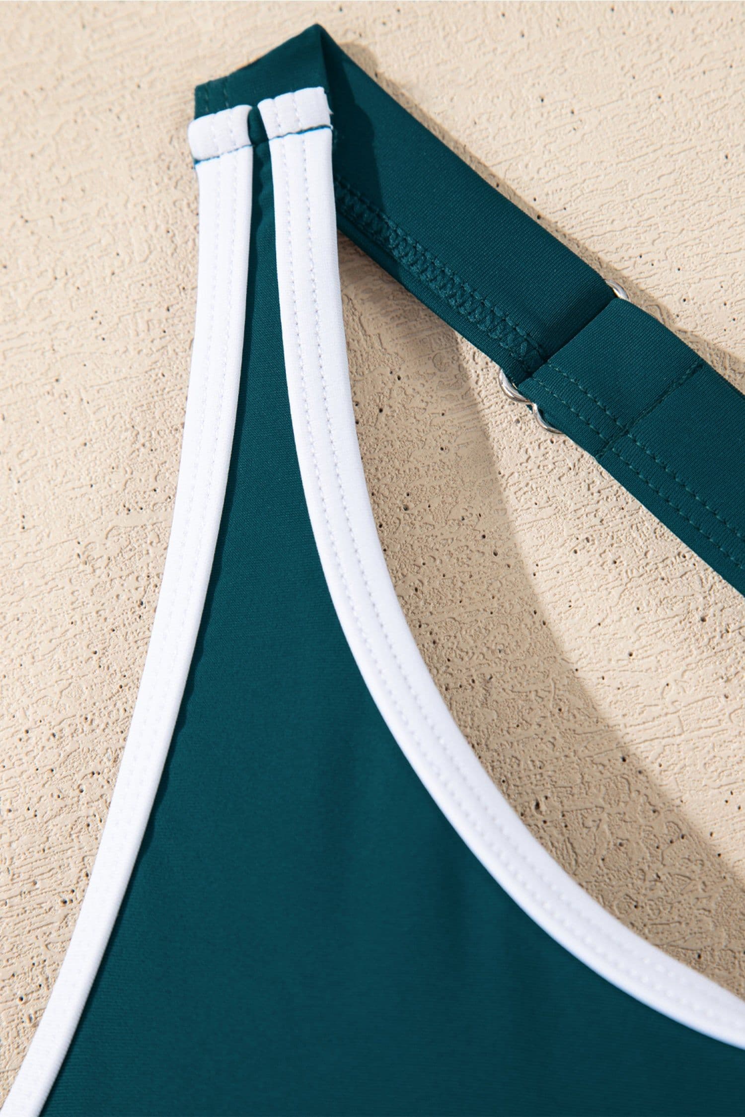 image-Blue Sapphire Contrast Edge Ruffled High Waist One Piece Swim Dress