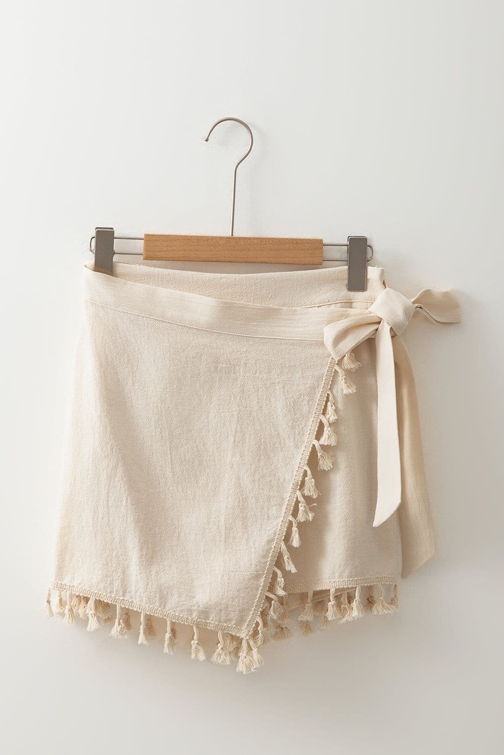 image-Apricot Tassel Trim Wrap Knot Side Bohemian Mini Skort