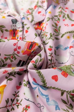 image-Pink Christmas Holiday Print Nutcracker Long Sleeve Shorts 2pcs Pajama Set