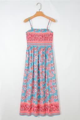 image-Sky Blue Bohemian Ethnic Print Spaghetti Straps Maxi Dress