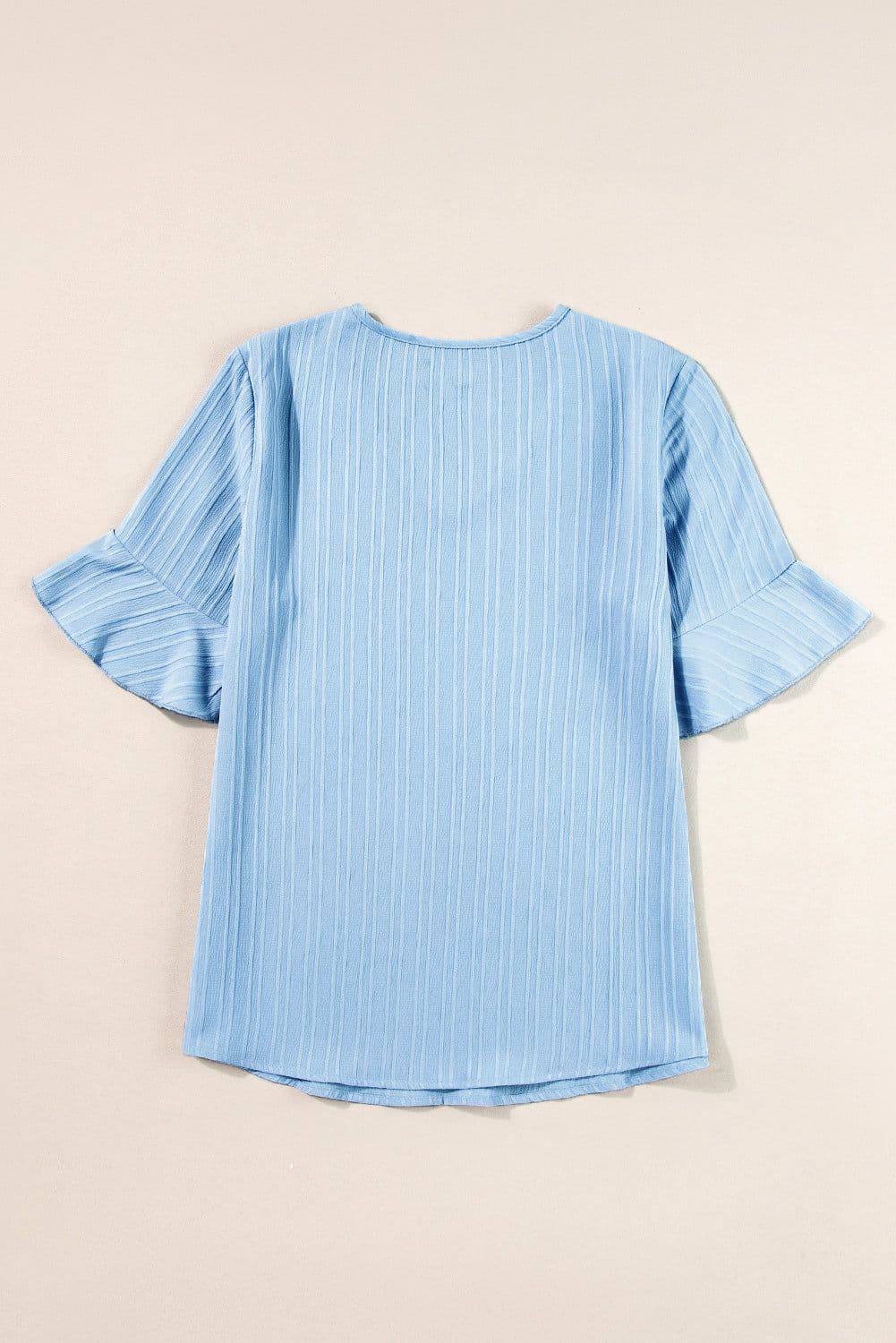image-Peach Blossom Ruffled Half Sleeve V Neck Textured Top