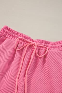 image-Strawberry Pink Textured Loose Fit T Shirt and Drawstring Pants Set