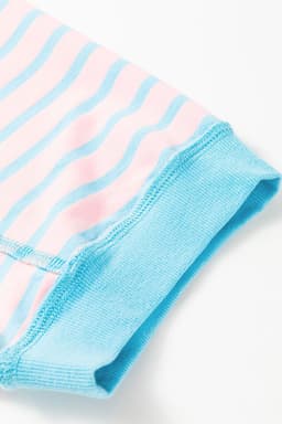 image-Pink Stripe Oversized Contrast Trim Exposed Seam High Low T Shirt