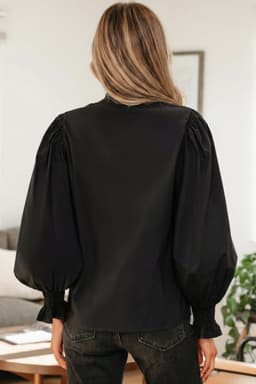 image-Evergreen Puffy Flounce Sleeve Leopard Trim V Neck Blouse