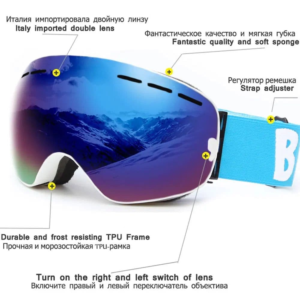 image-UV400 Double Layers Anti-fog Ski Goggles Lens Ski Mask Glasses Skiing Snow Snowboard Eyewear Mirror Polarize Goggles for Men