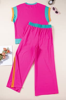 image-Strawberry Pink Color Block Two-Piece Set