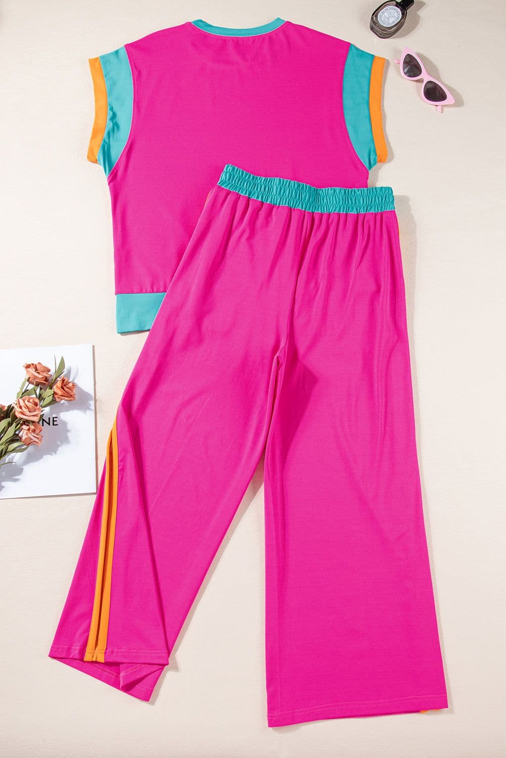 image-Strawberry Pink Color Block Two-Piece Set
