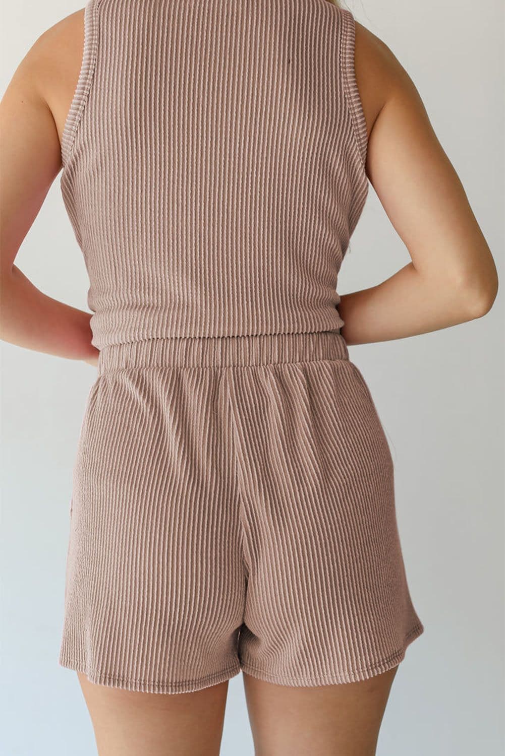 image-Smoke Gray Corded Sleeveless Top and Shorts Set