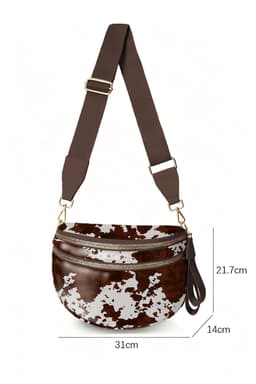 image-Coffee Cow Spots Crossbody Bag - Double Zip Canvas