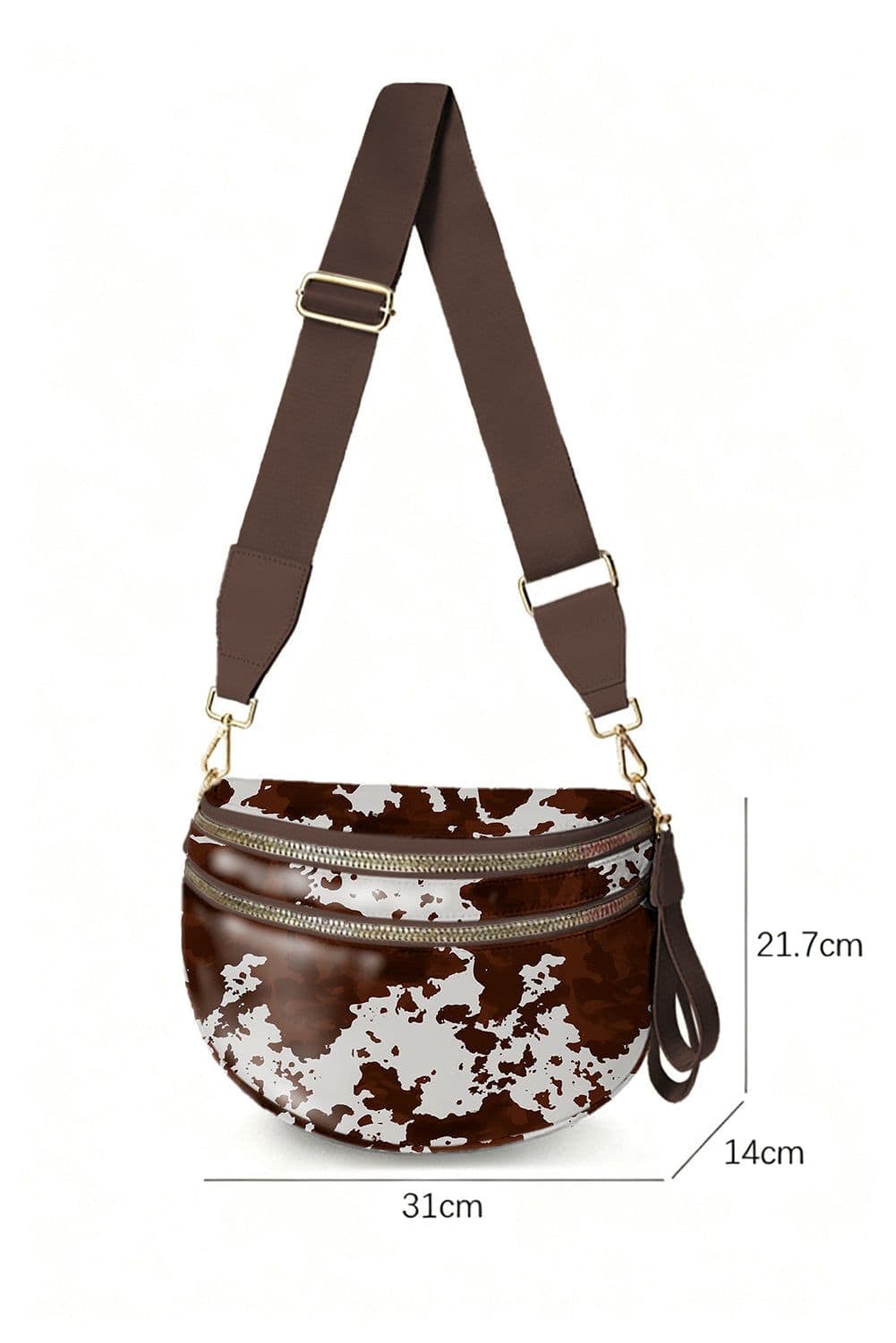 image-Coffee Cow Spots Crossbody Bag - Double Zip Canvas