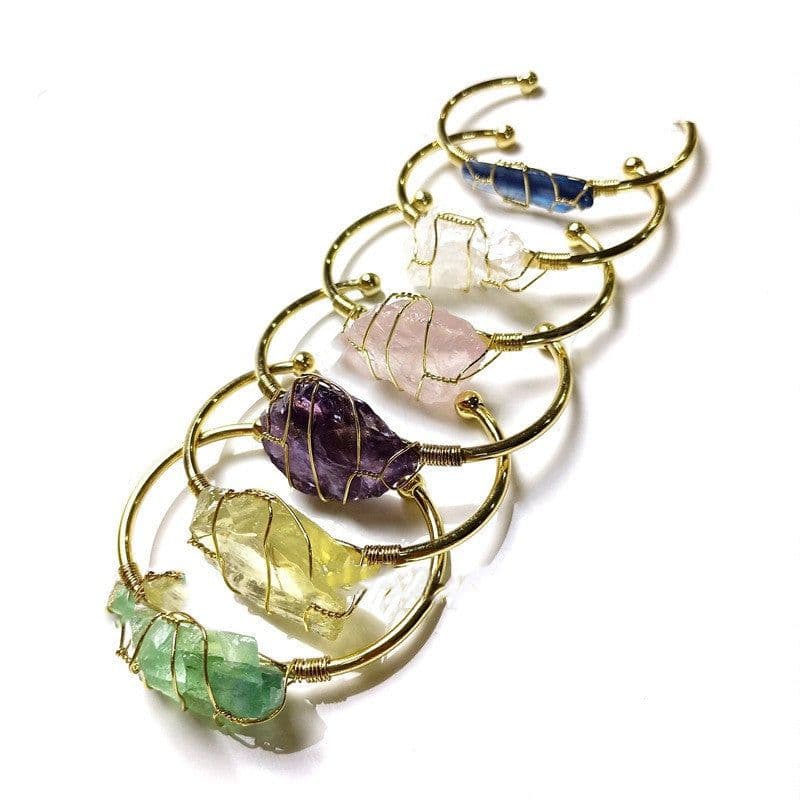image-Explosive Natural Crystal Rough Stone Gold Winding Unshaped Bracelet Jewelry Crystal Bracelet