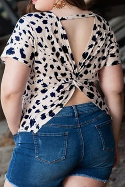image-Plus Size Khaki Leopard Print Top - Twist Open Back