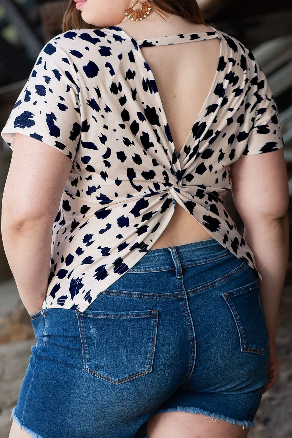 image-Plus Size Khaki Leopard Print Top - Twist Open Back