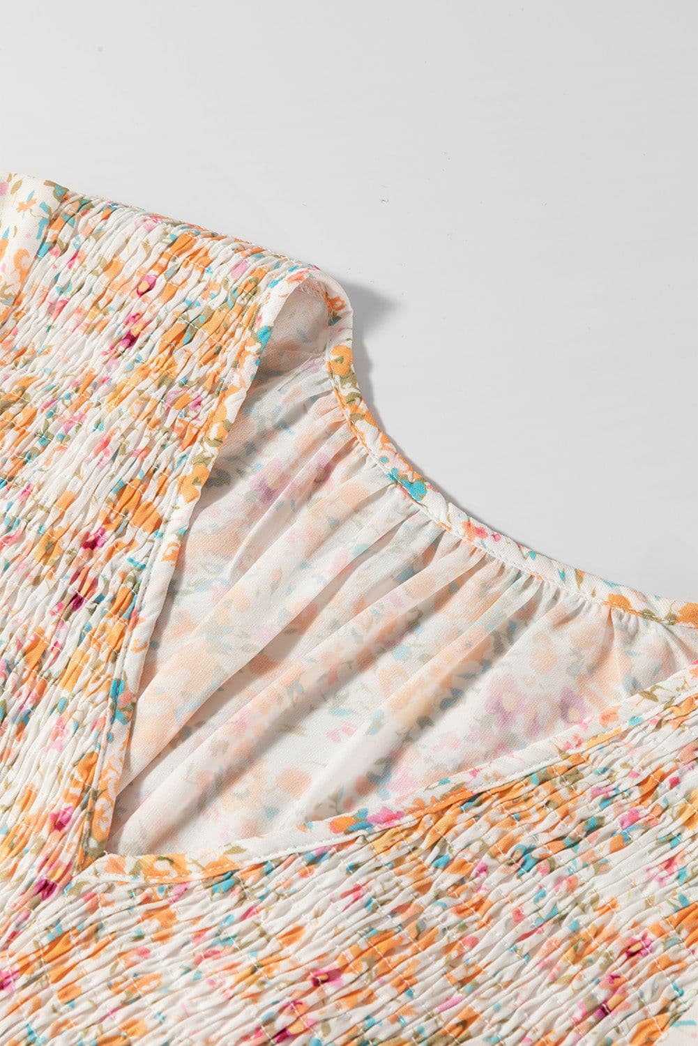 image-Yellow Floral Ruffled Empire Waist Mini Dress - Boho Style