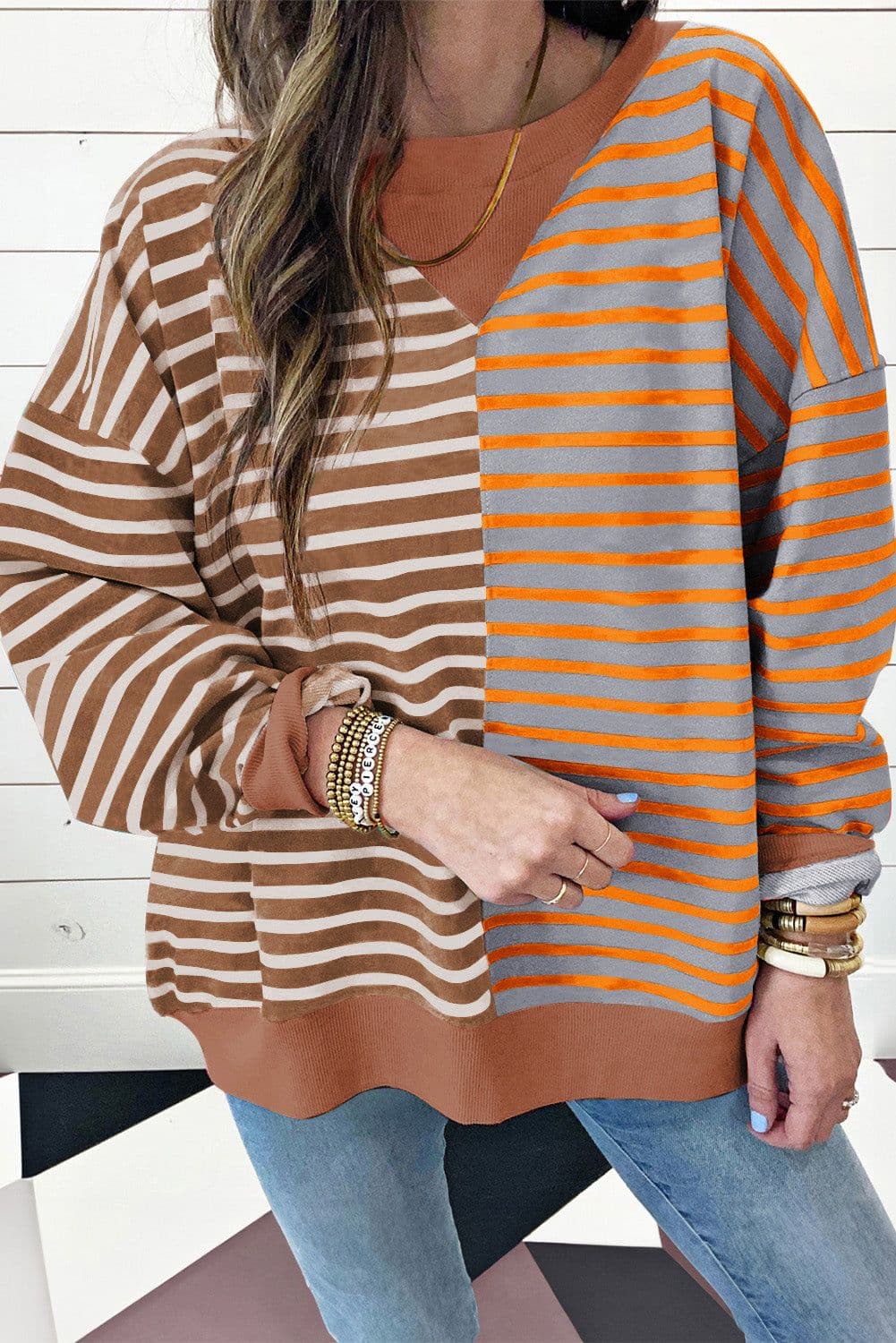 image-Colorblock Drop Shoulder Oversize Sweatshirt