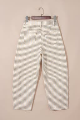 image-Khaki Stripe Casual Barrel Jeans - Striped Denim Pants