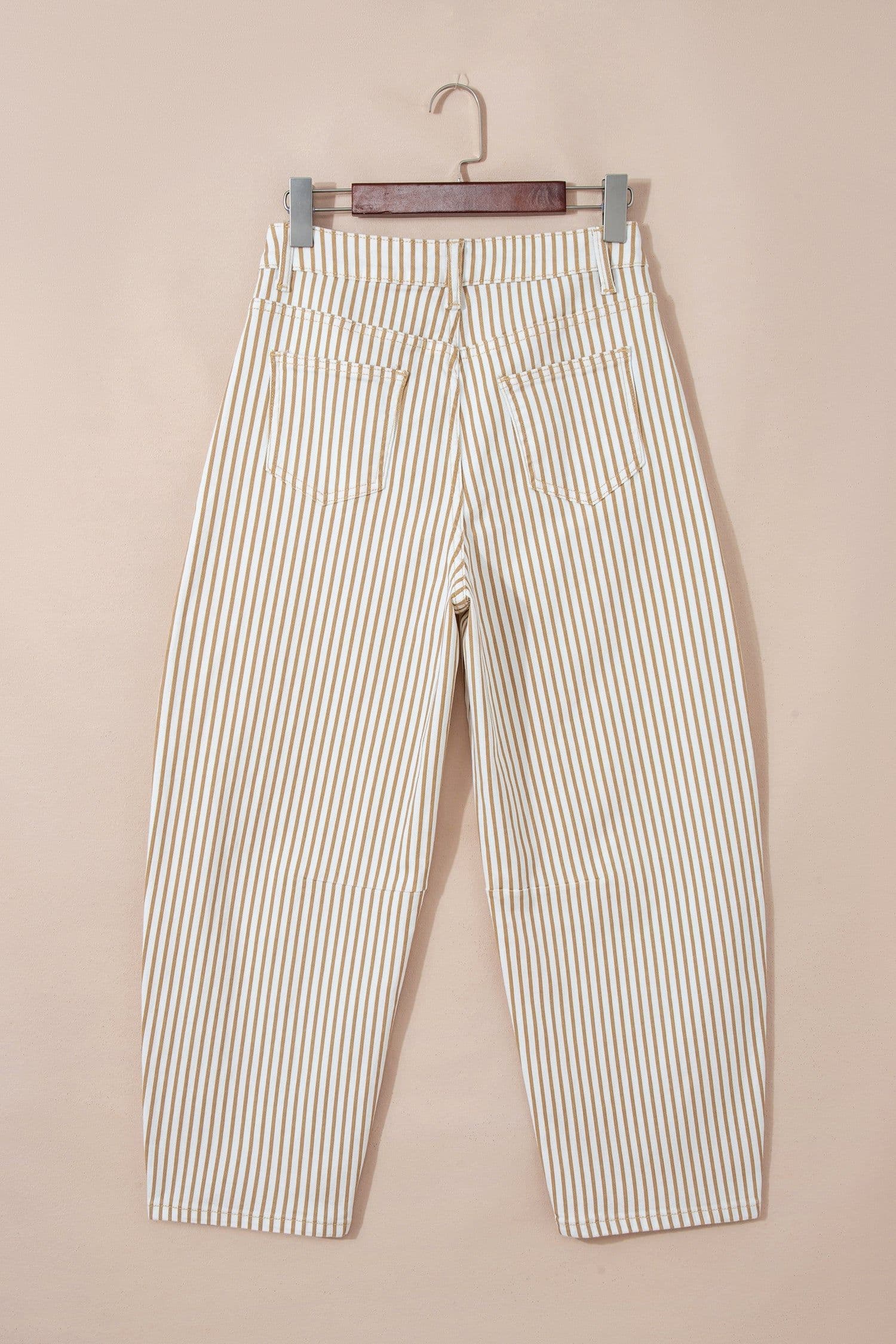 image-Khaki Stripe Casual Barrel Jeans - Striped Denim Pants