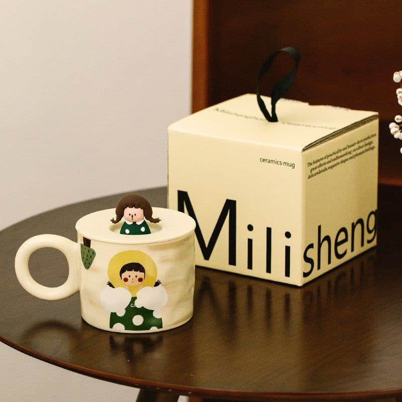 image-Retro Couple Water Cup Ceramic Cup Mug With Lid