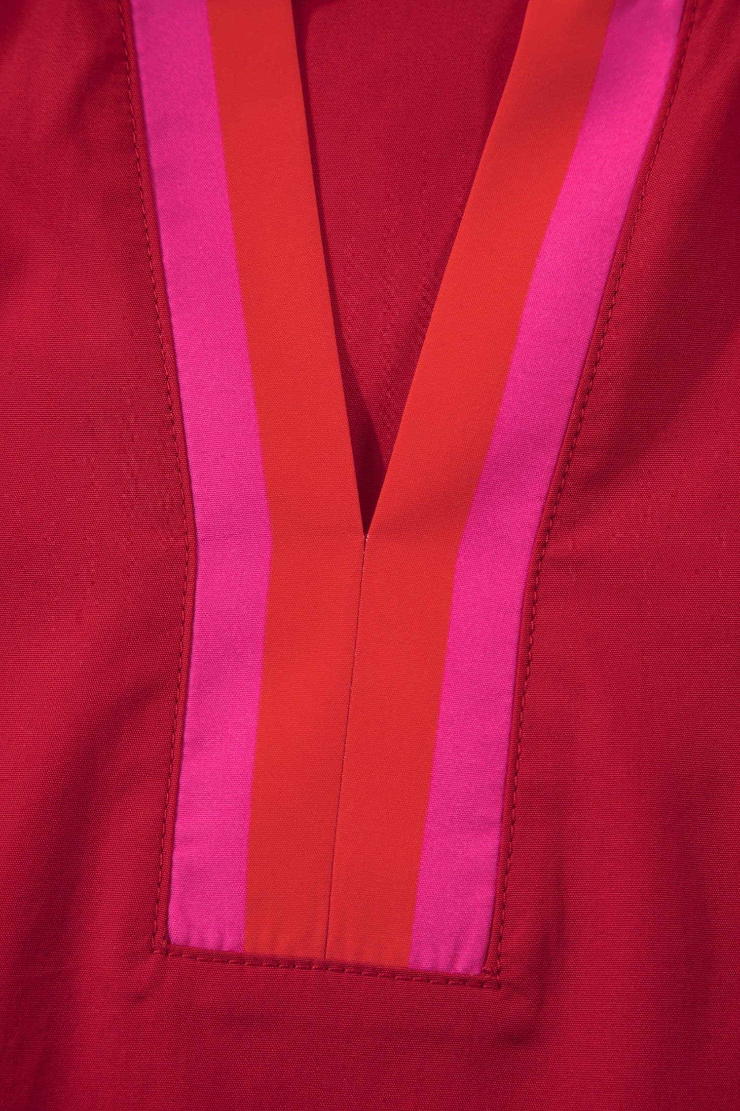 image-Fiery Red Striped Frilled Collar Ruffled Short Sleeve Blouse