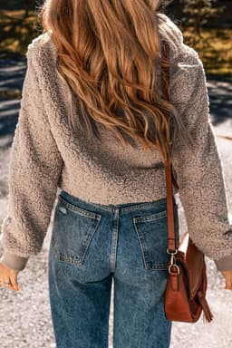 image-French Fuzzy Zipper Winter Jacket, Beige, Pocketed, Winter Wear (65 characters)