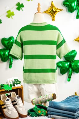 image-Green Stripe Oh for Lucks Sake St Patricks Day Short Sleeve Sweater