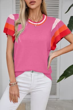 image-Turquoise Flutter Sleeve Knit Sweater
