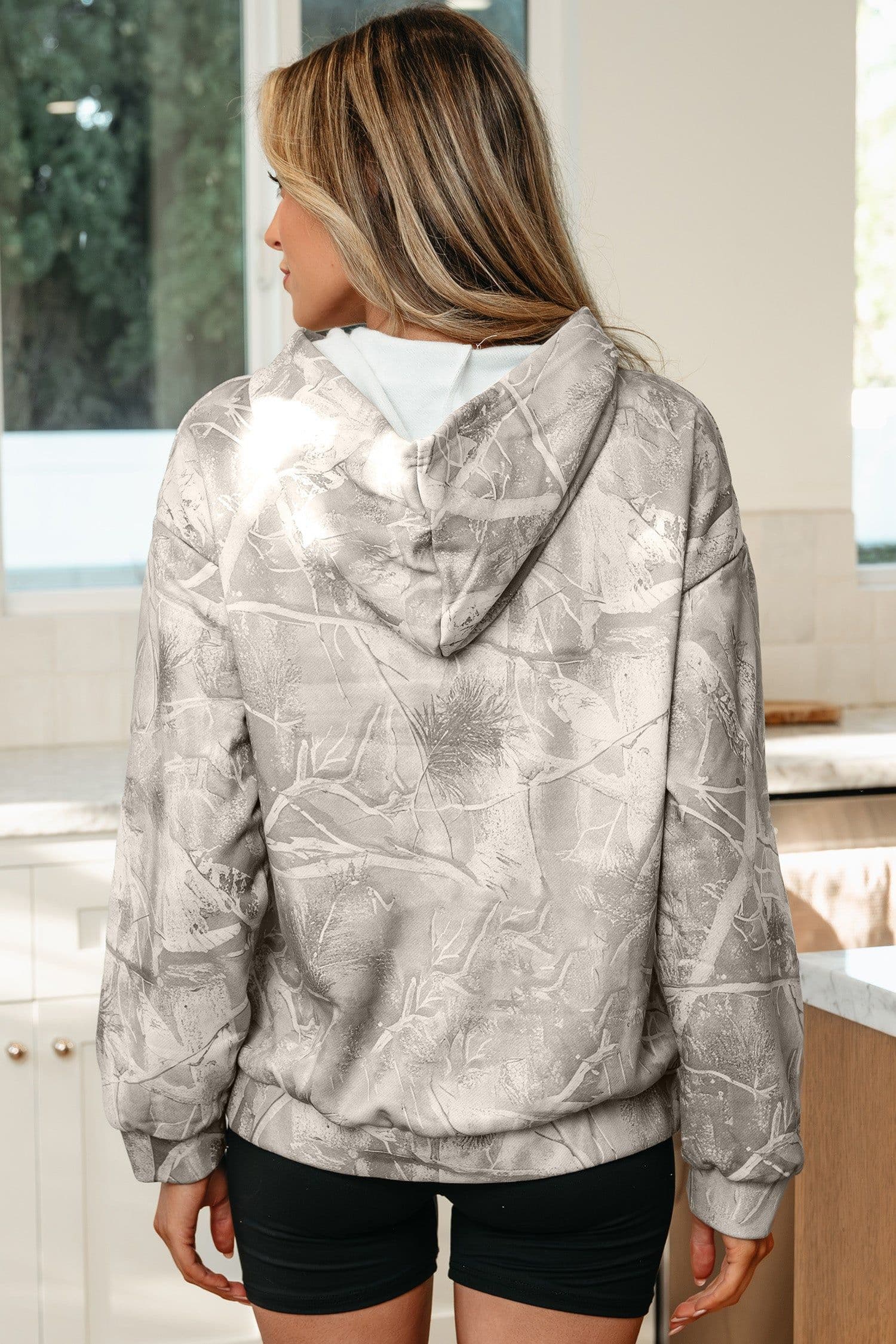 image-Beige Camouflage Woodland Print Oversized Sporty Hoodie