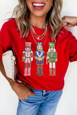 image-Red Sequin Nutcracker Graphic Cuffed T-Shirt