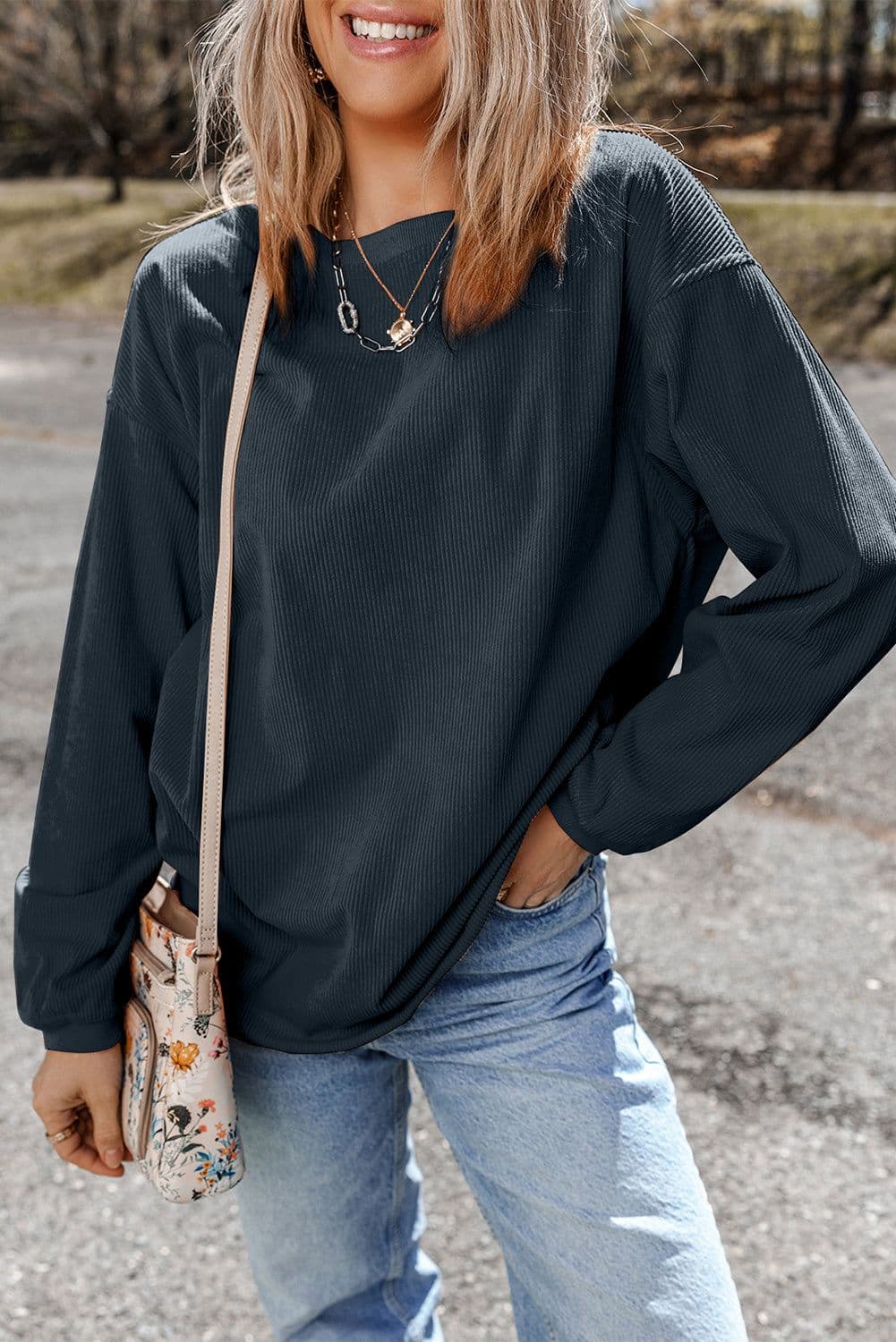 image-Strawberry Pink Ribbed Oversized Sweatshirt - XL Size