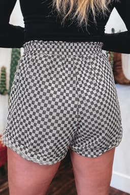 image-Gray Checkerboard Shorts - Drawstring Waist