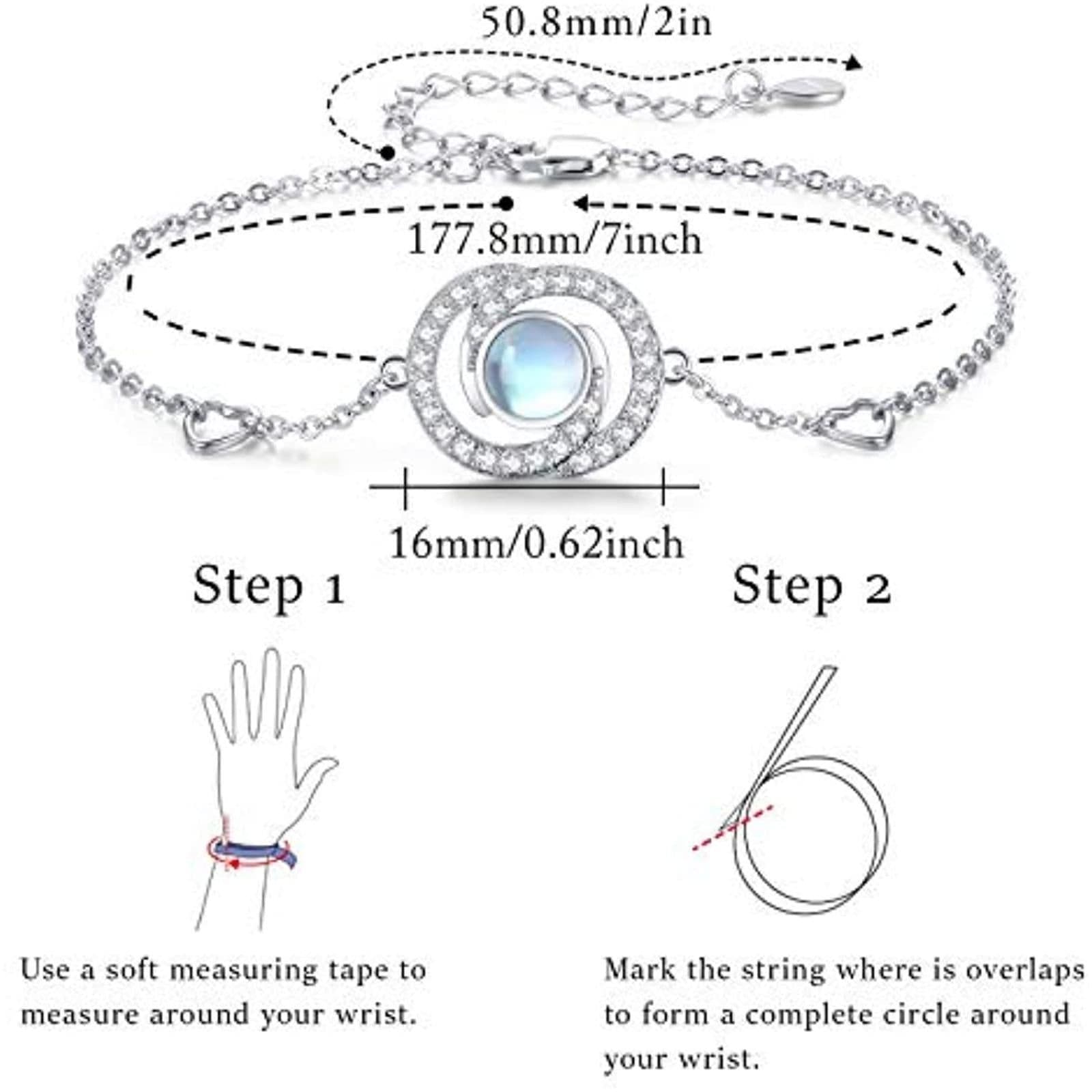 image-Sterling Silver Moonstone Infinity Symbol Heart Link Bracelet for Birthday Christmas