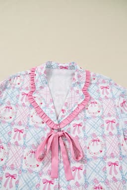 image-Pink Bow Wreath Christmas Pajama Set - Long Sleeve 2pc