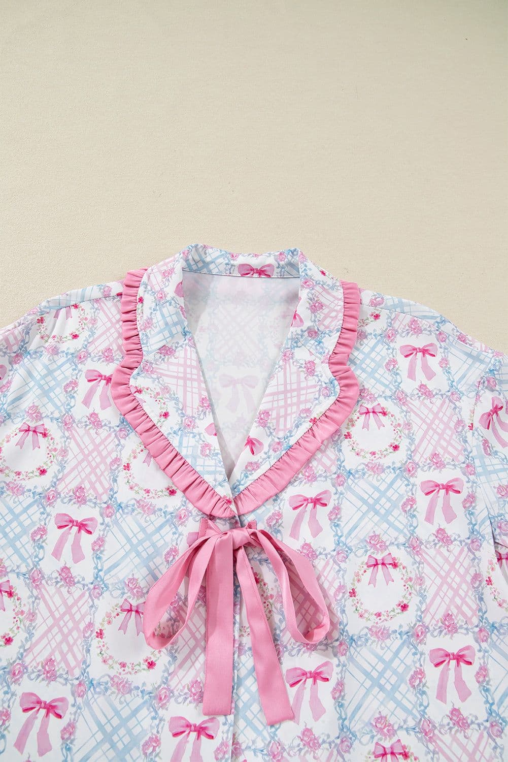 image-Pink Bow Wreath Christmas Pajama Set - Long Sleeve 2pc