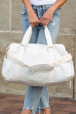 image-White Rhombus Textured Waterproof Travel Duffel Bag